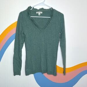Banana Republic Wool Cashmere Blend Long Sleeve Sweater V Neck Green XS Womens